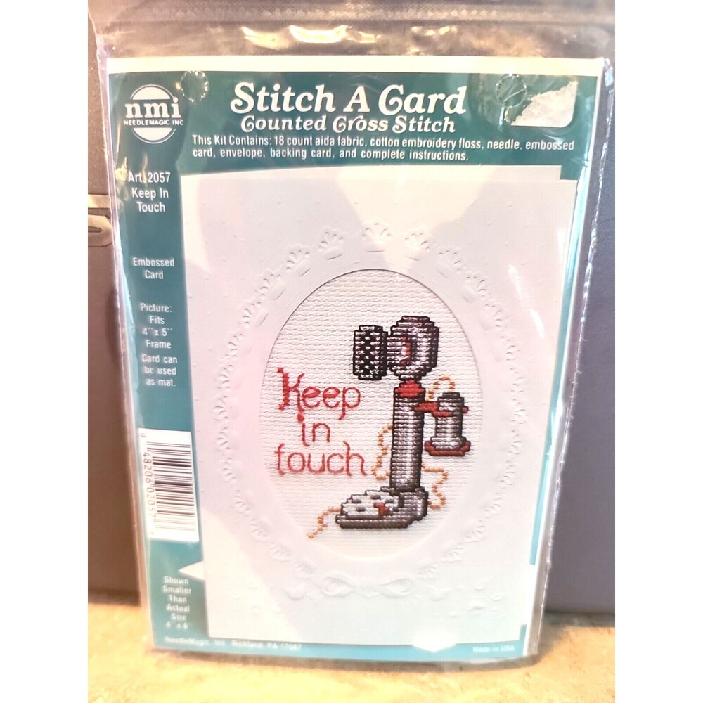 VTG Counted Cross Stitch 4x6 Card Craft Kit KEEP IN TOUCH #2057  W/floss